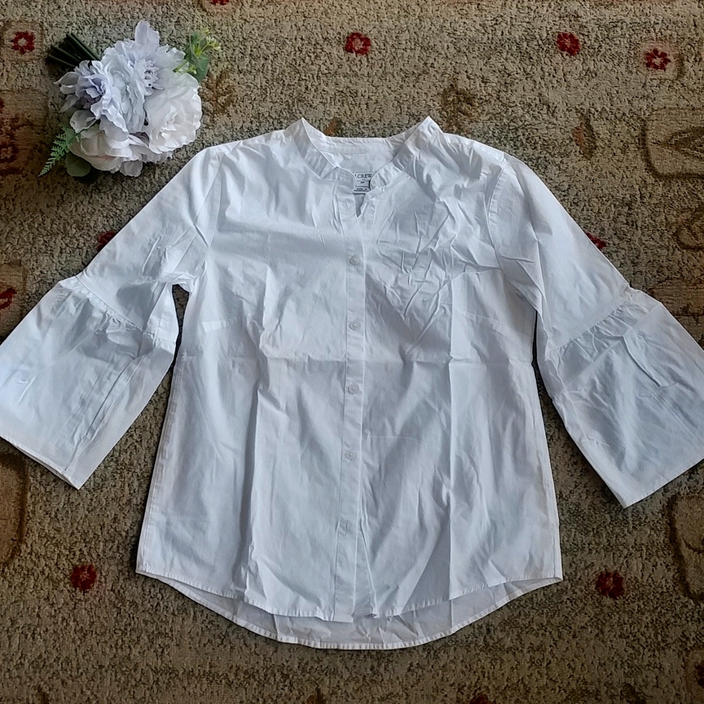 J Crew white bell sleeve button up shirt